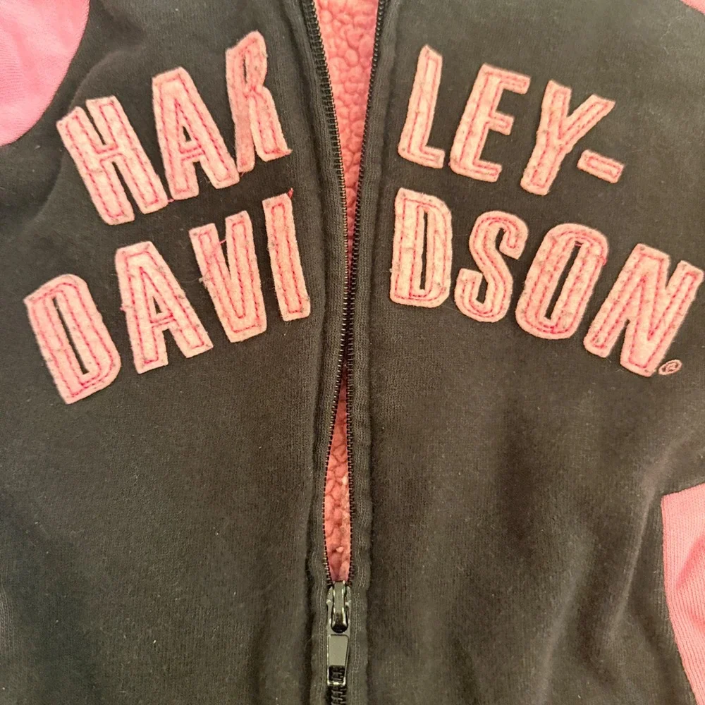 Harley Davidson Varsity Bomber Jacket Kids Size 5 Pink Black Fleece Lined Biker